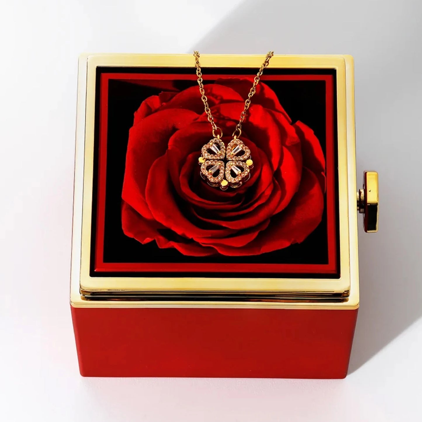 Rotating eternal rose box with necklace