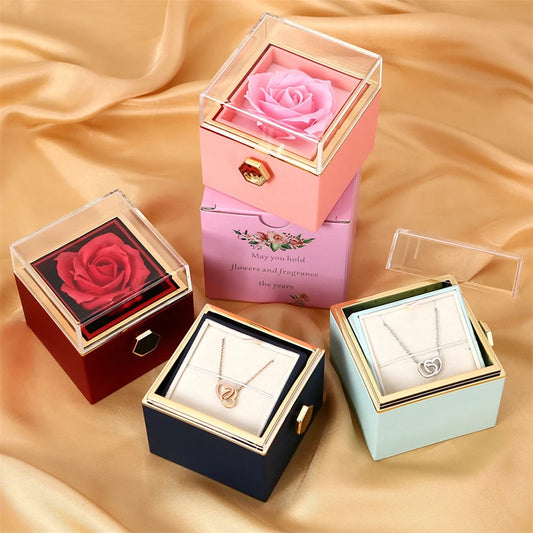 Rotating soap rose box with necklace