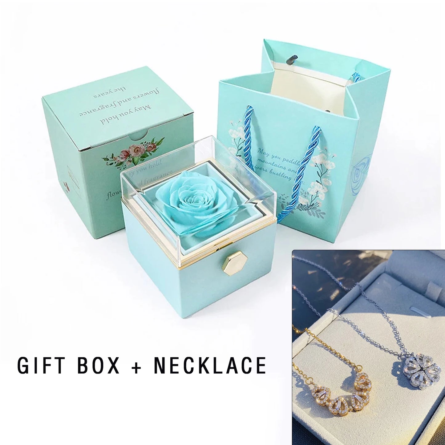 Rotating eternal rose box with necklace